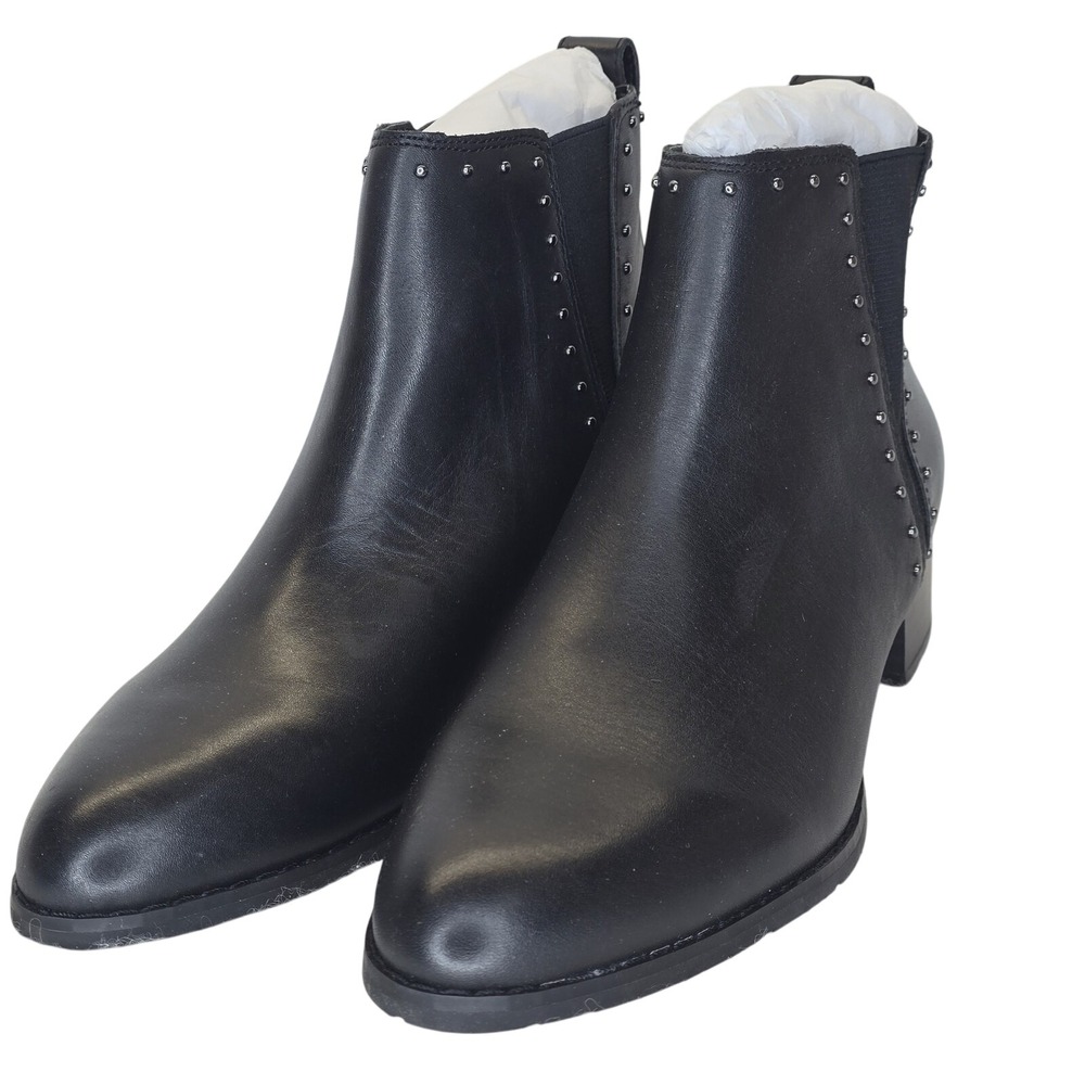 Isaac Mizrahi Boots Womens Size 6.5 Black Leather Studded Chelsea Ankle Shoes